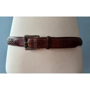 ORVIS Distressed Brown Leather Belt w/Weave Inlay Mens sz 44